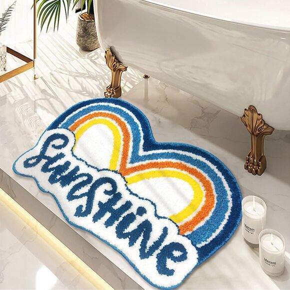 Cute Rainbow Heart Bath mat with Soft Microfiber Sunshine Decor Mat 20x31 NEW!! - Picture 1 of 9